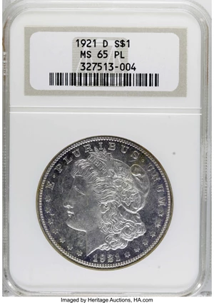 image for: 1921-D $1 MS65 Prooflike NGC....
