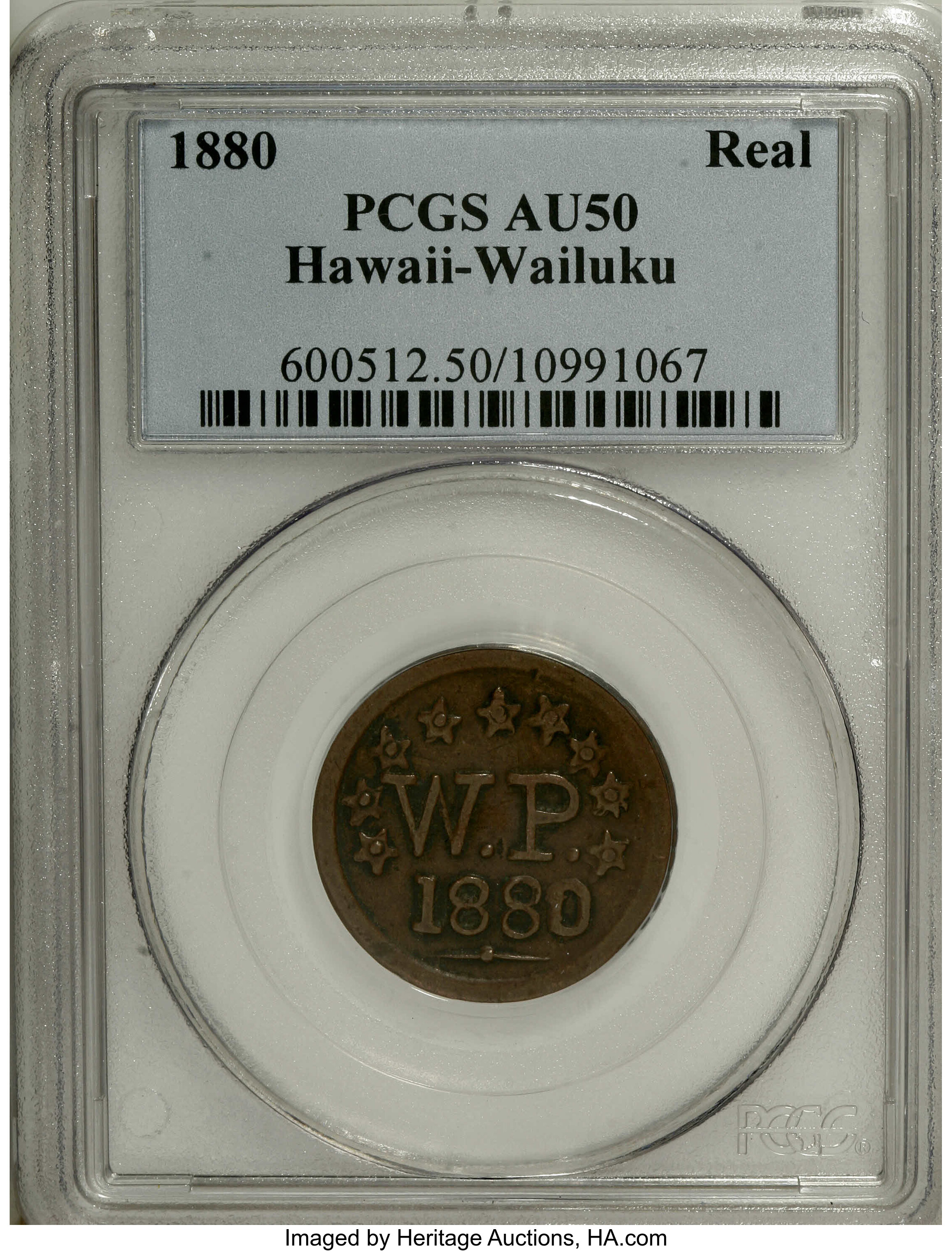 image for: 1880 Wailuku 1 Real Token AU50 PCGS....