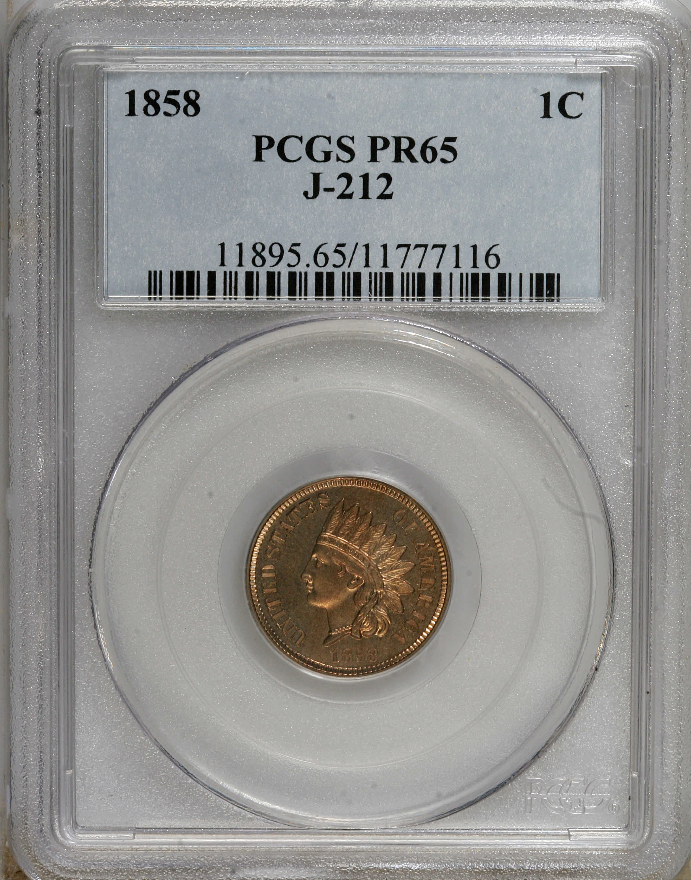 image for: 1858 P1C Indian Cent, Judd-212, Pollock-256, 263, R.4, PR65 PCGS....