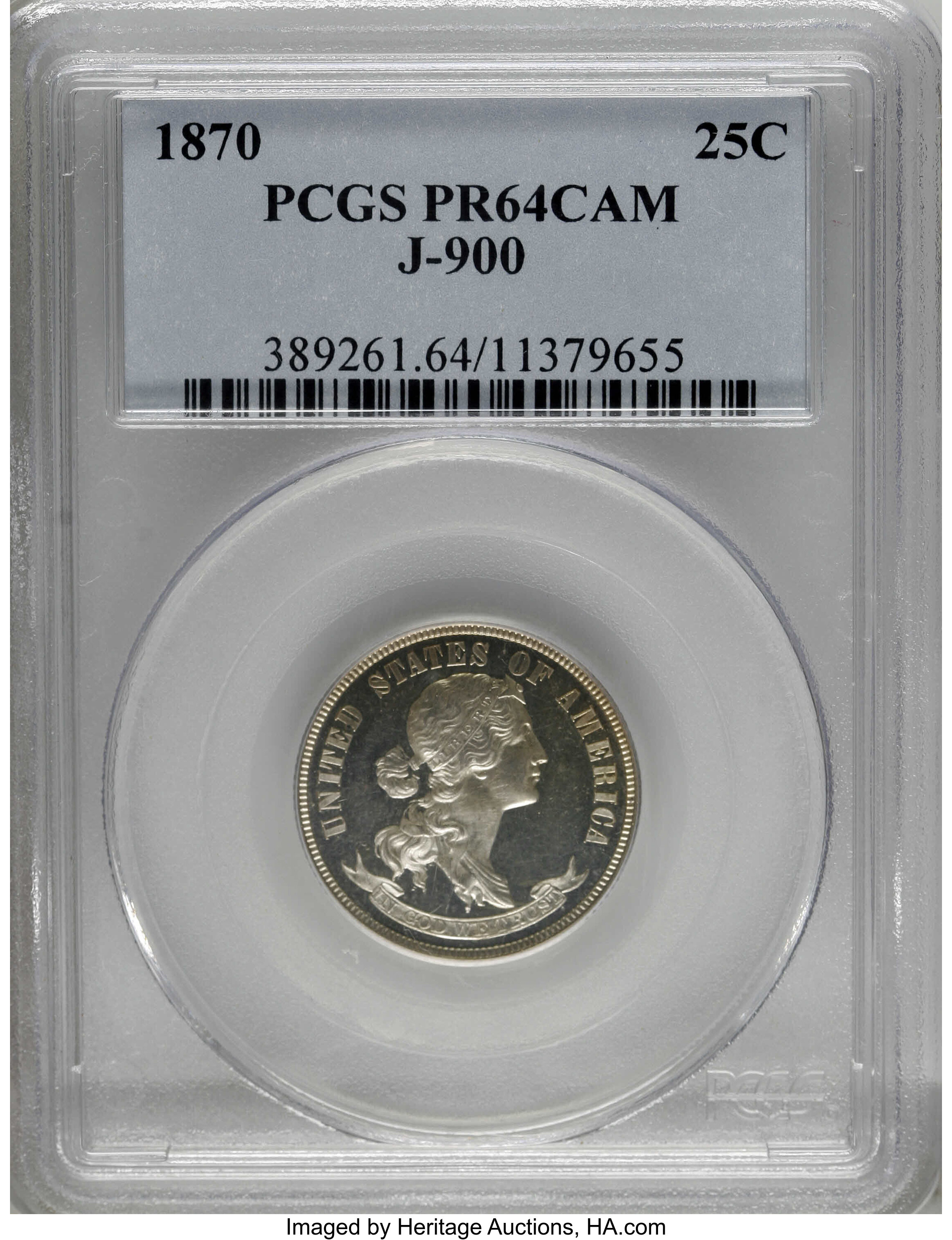 image for: 1870 25C Standard Silver Quarter, Judd-900, Pollock-1015, R.5, PR64 Cameo PCGS....