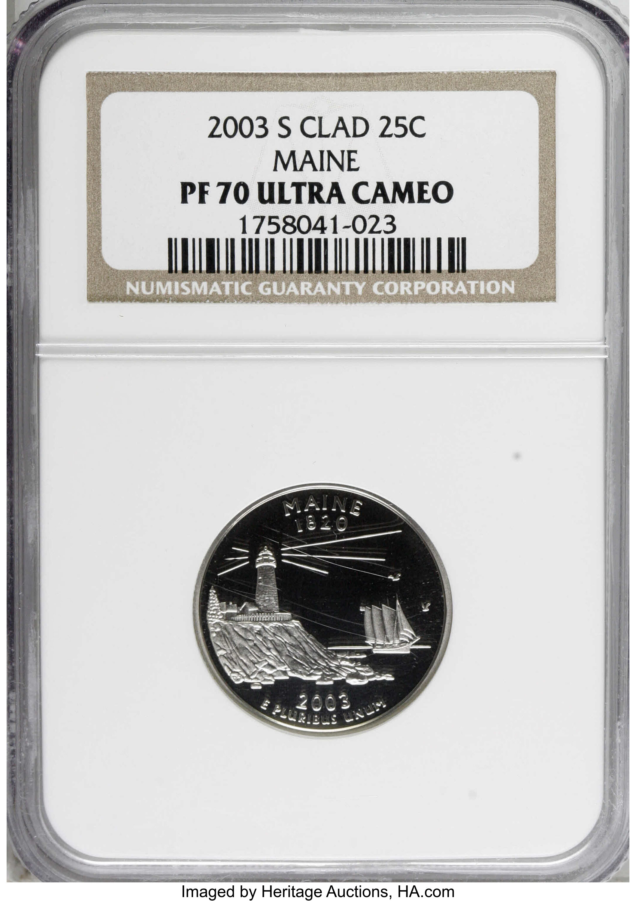 image for: 2003-S 25C Maine Clad PR70 Deep Cameo NGC. NGC Census: (0/0). PCGS Population (65/0).  Numismedia Wsl. Price for NGC/PCGS c...