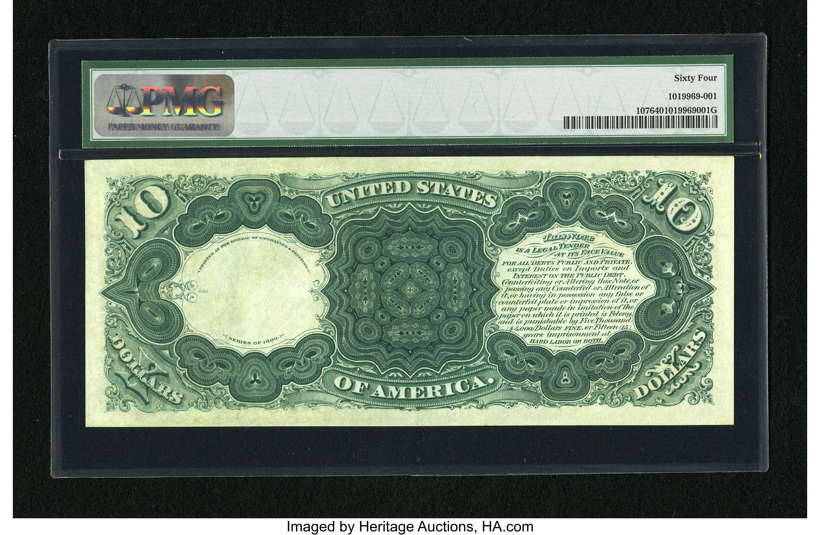 image for: Fr. 107 $10 1880 Legal Tender PMG Choice Uncirculated 64.