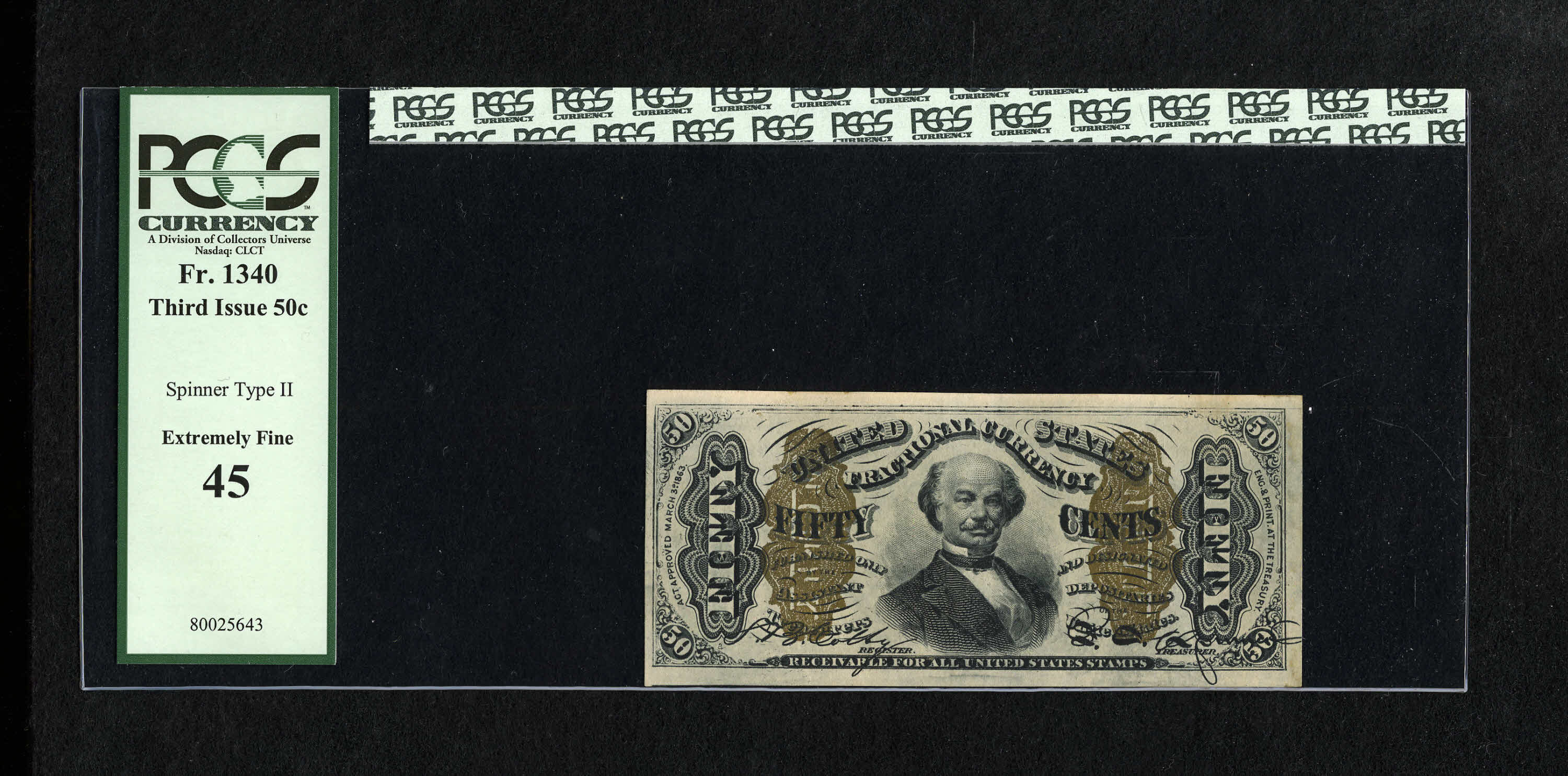 image for: Fr. 1340 50¢ Third Issue Spinner Type II PCGS Extremely Fine 45....