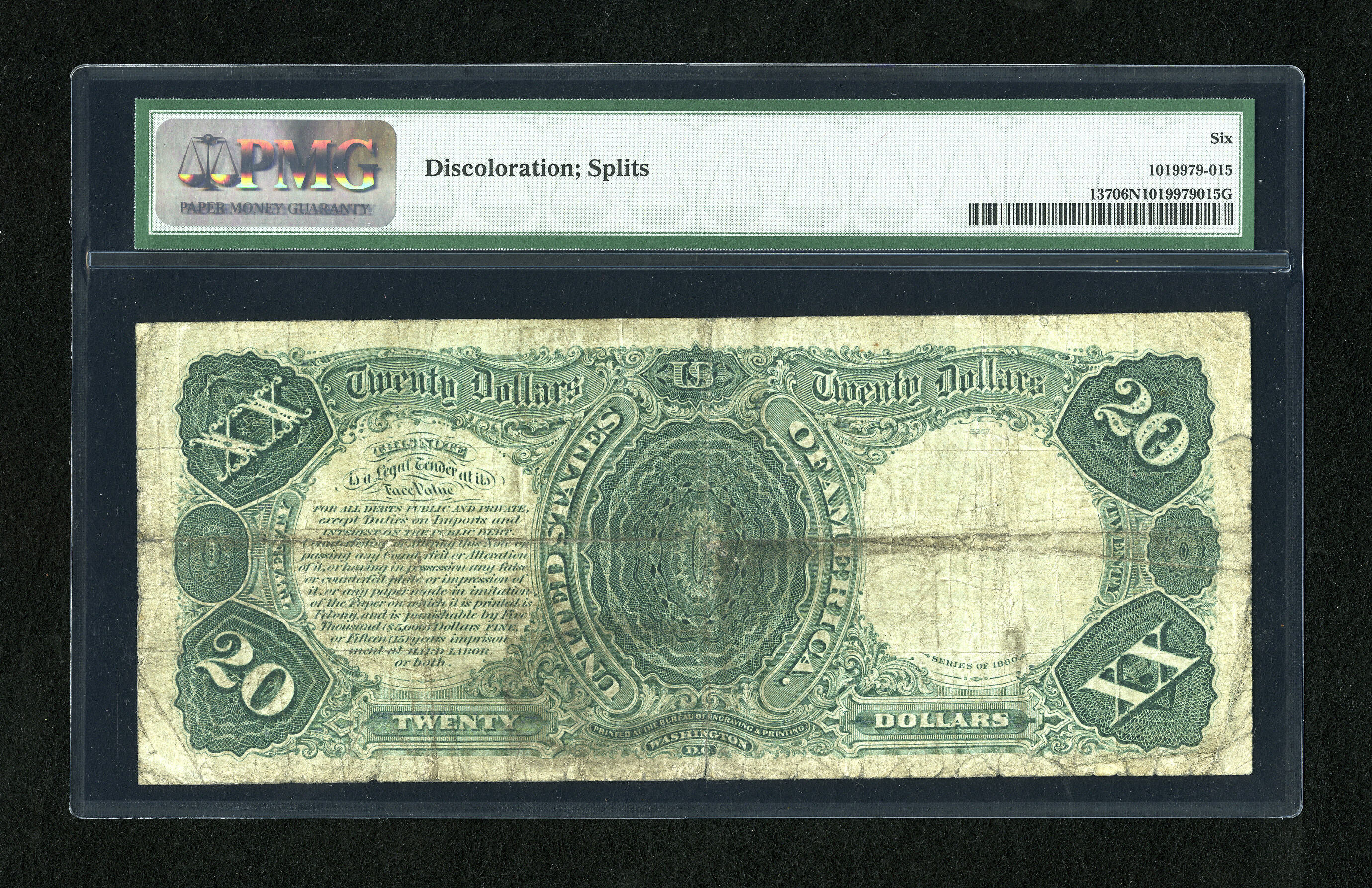 image for: Fr. 137 $20 1880 Legal Tender PMG Net Good 6....