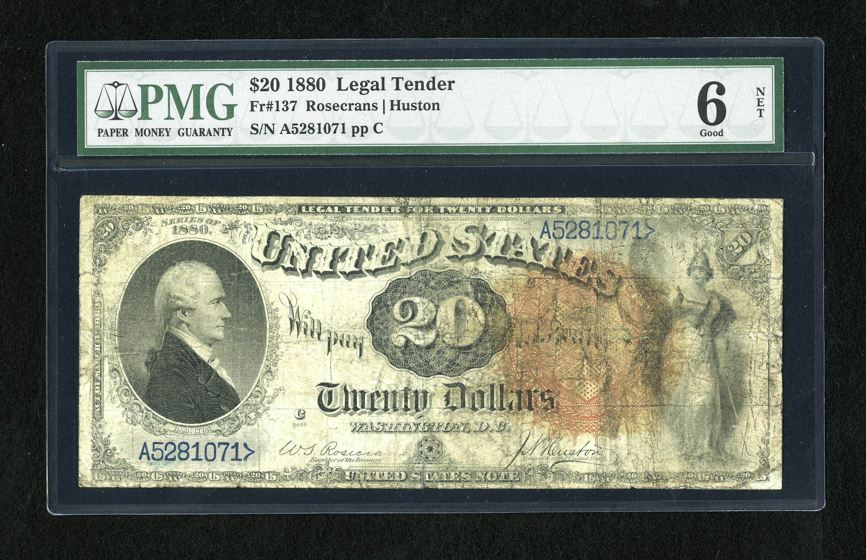 image for: Fr. 137 $20 1880 Legal Tender PMG Net Good 6....