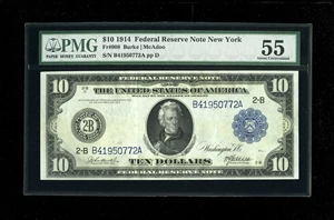 image for: Fr. 908 $10 1914 Federal Reserve Note PMG About Uncirculated 55.