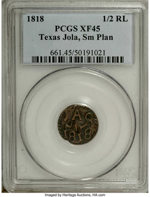 image for: 1818 1/2RL New Spain (Texas) Jola Half Real, Small Planchet XF45 PCGS....