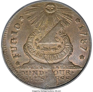 image for: 1787 1C Fugio Cent, STATES UNITED, Cinquefoils MS65 Red and Brown PCGS....