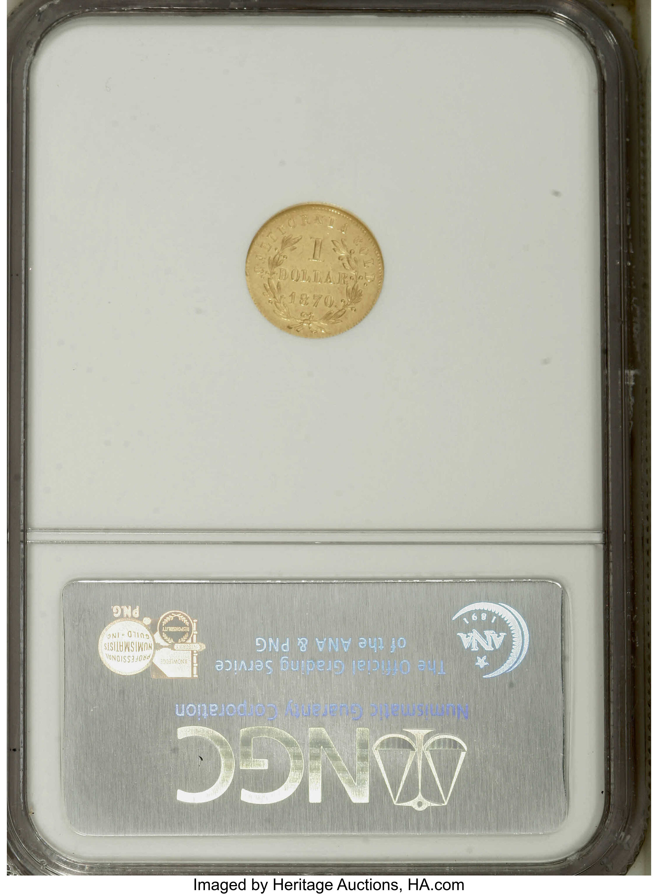 image for: 1870 $1 Goofy Head Round 1 Dollar, BG-1205, High R.4, MS61 NGC....