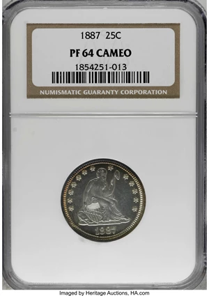 image for: 1887 25C PR64 Cameo NGC....