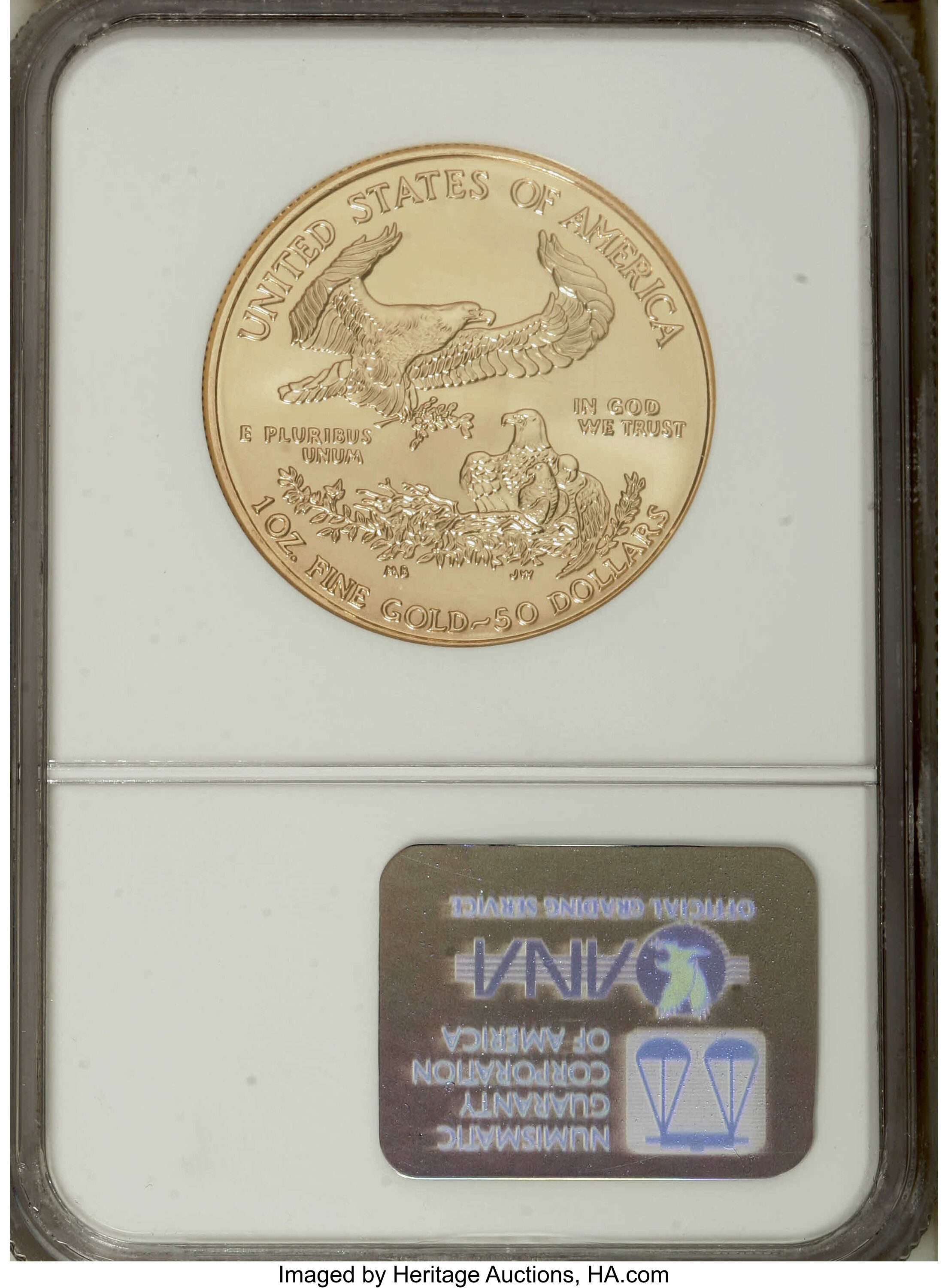 image for: 2002 G$50 One-Ounce Gold Eagle MS69 NGC. NGC Census: (0/0). PCGS Population (1710/16).  Numismedia Wsl. Price for NGC/PCGS ...