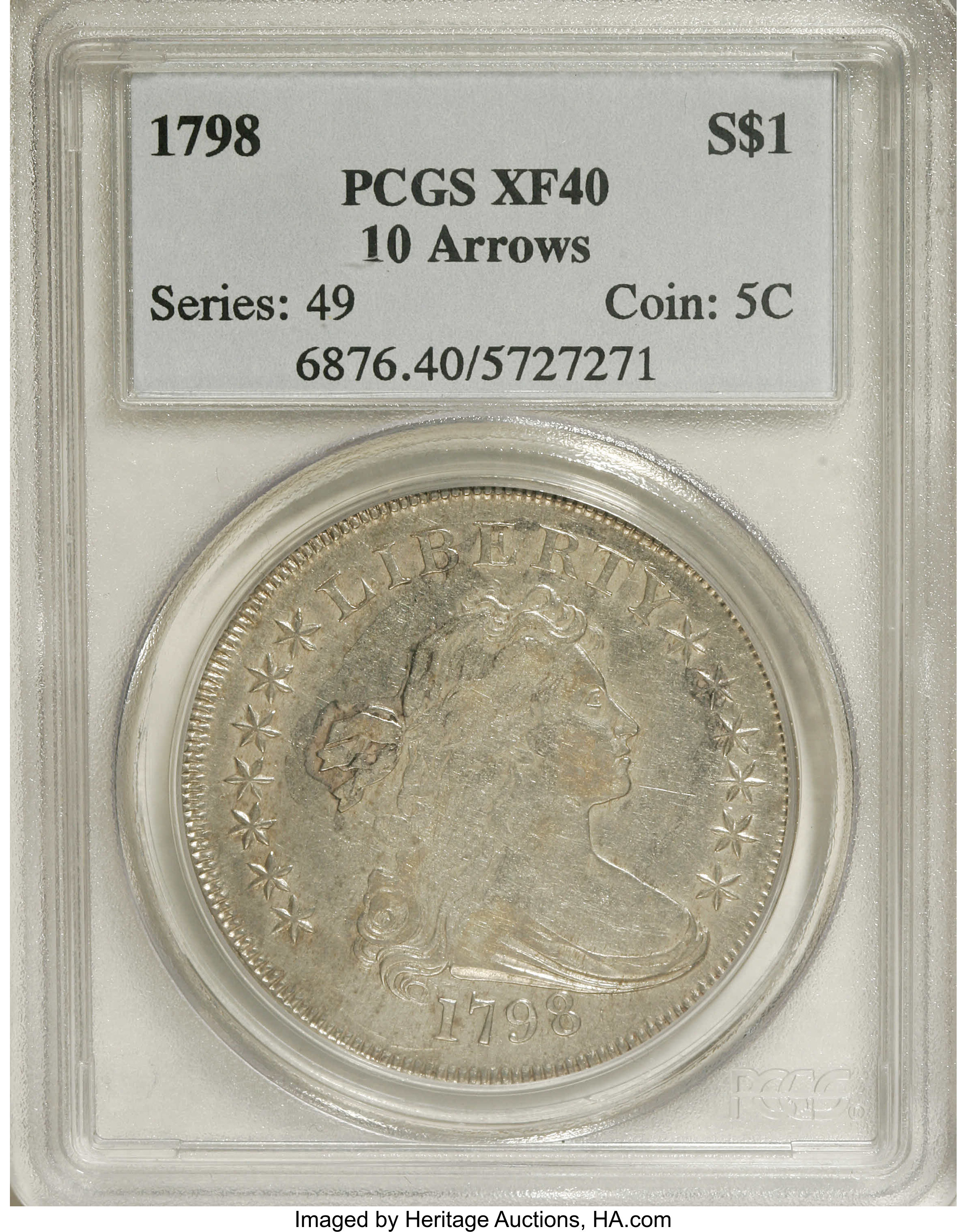 image for: 1798 $1 Large Eagle, Five Stripes, 10 Arrows XF40 PCGS....