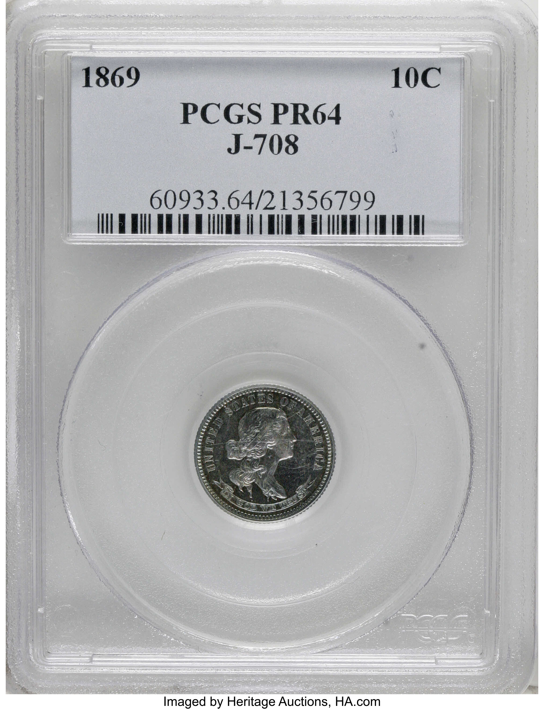 image for: 1869 10C Standard Silver Ten Cents, Judd-708, Pollock-787, R.5, PR64 PCGS....