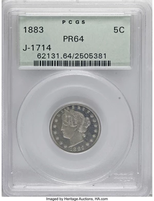 image for: 1883 5C Liberty Head Five Cents, Judd-1714, Pollock-1919, Low R.6, PR64 PCGS....