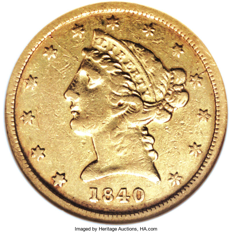 image for: 1840-D $5 Small D XF40 NGC....