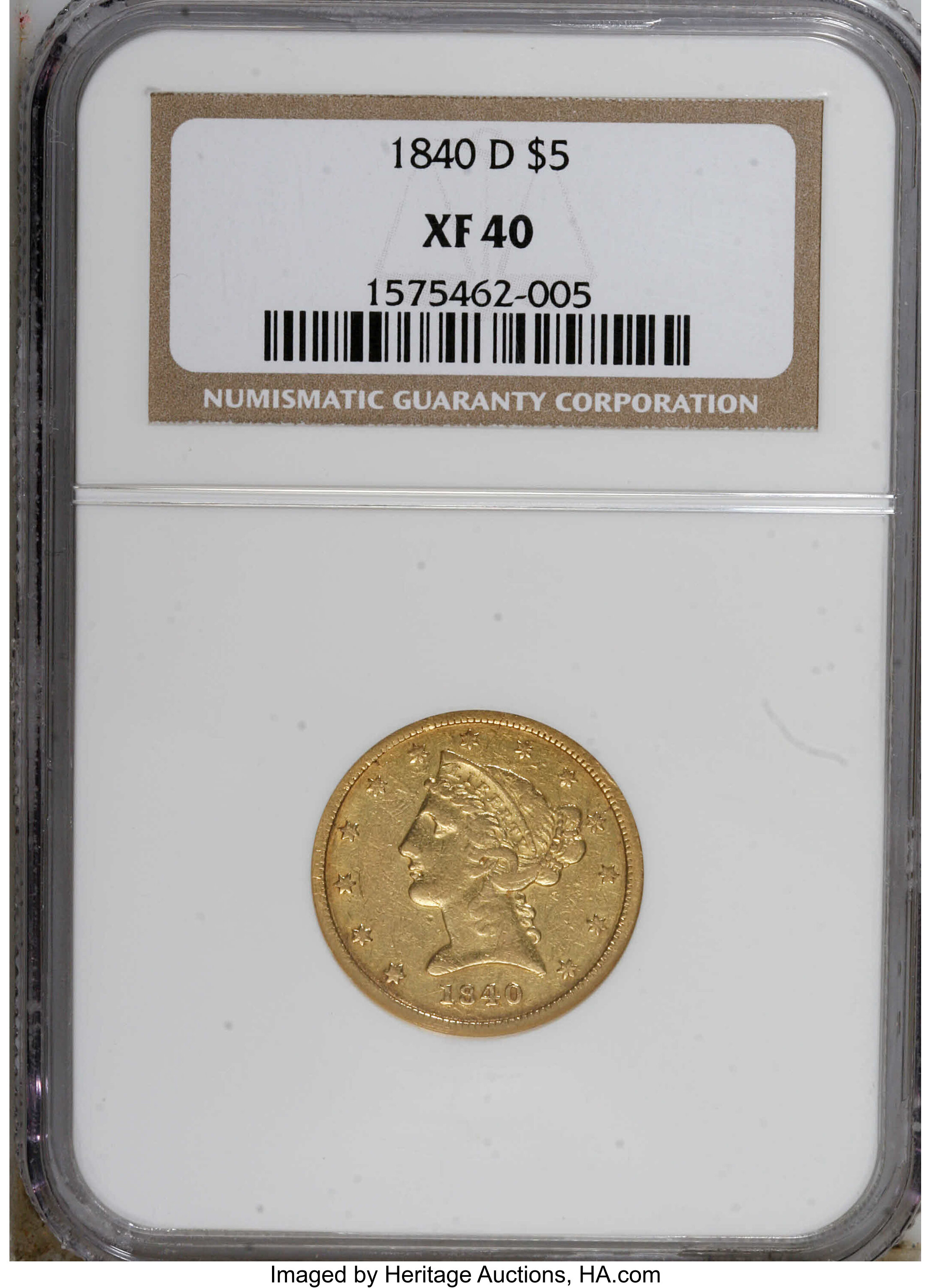 image for: 1840-D $5 Small D XF40 NGC....