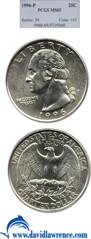 image for: 1996-P 25c PCGS MS65