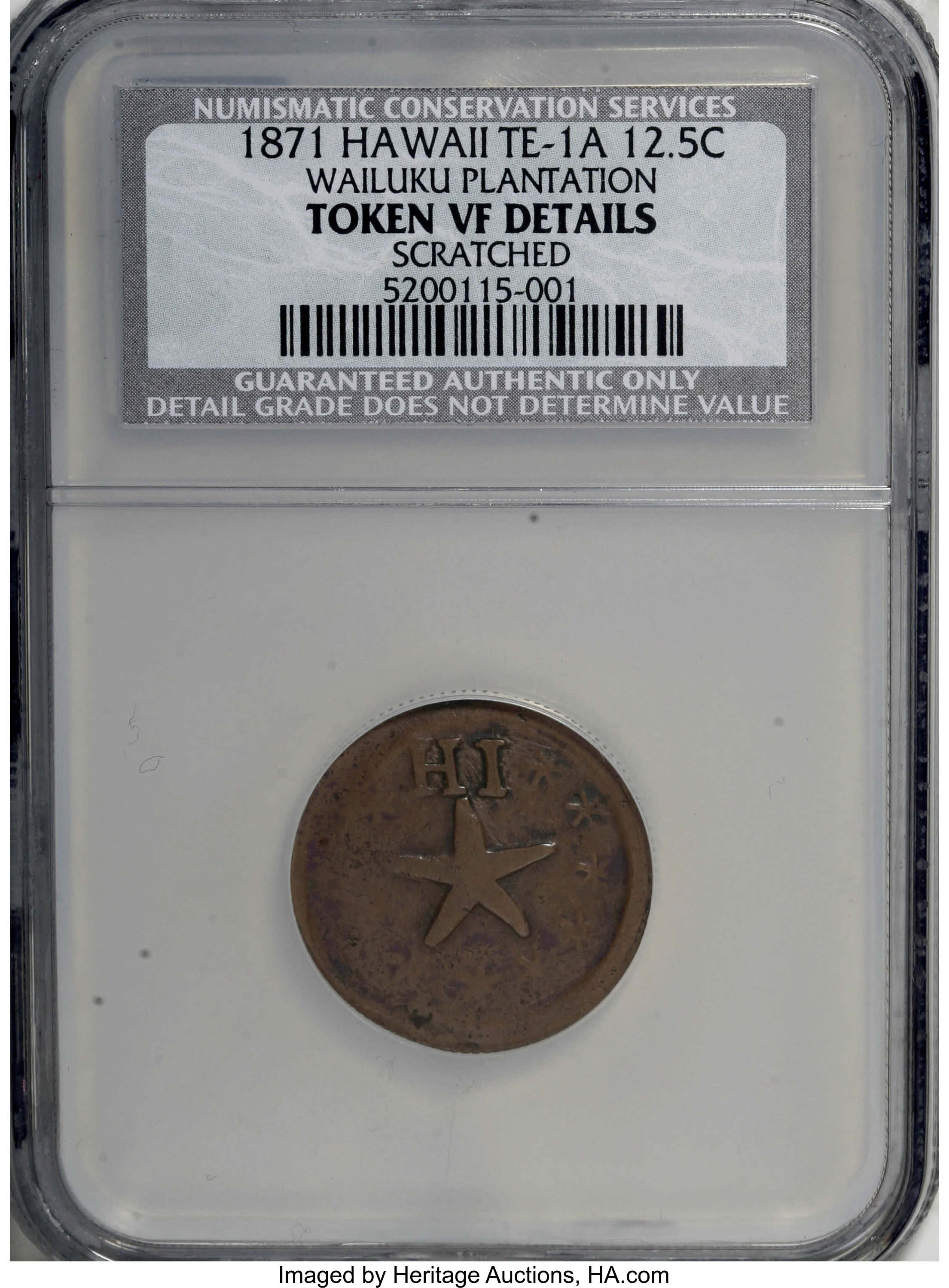 image for: 1871 12.5C Hawaii Wailuku Token--Scratched--NCS. VF Details.     ...