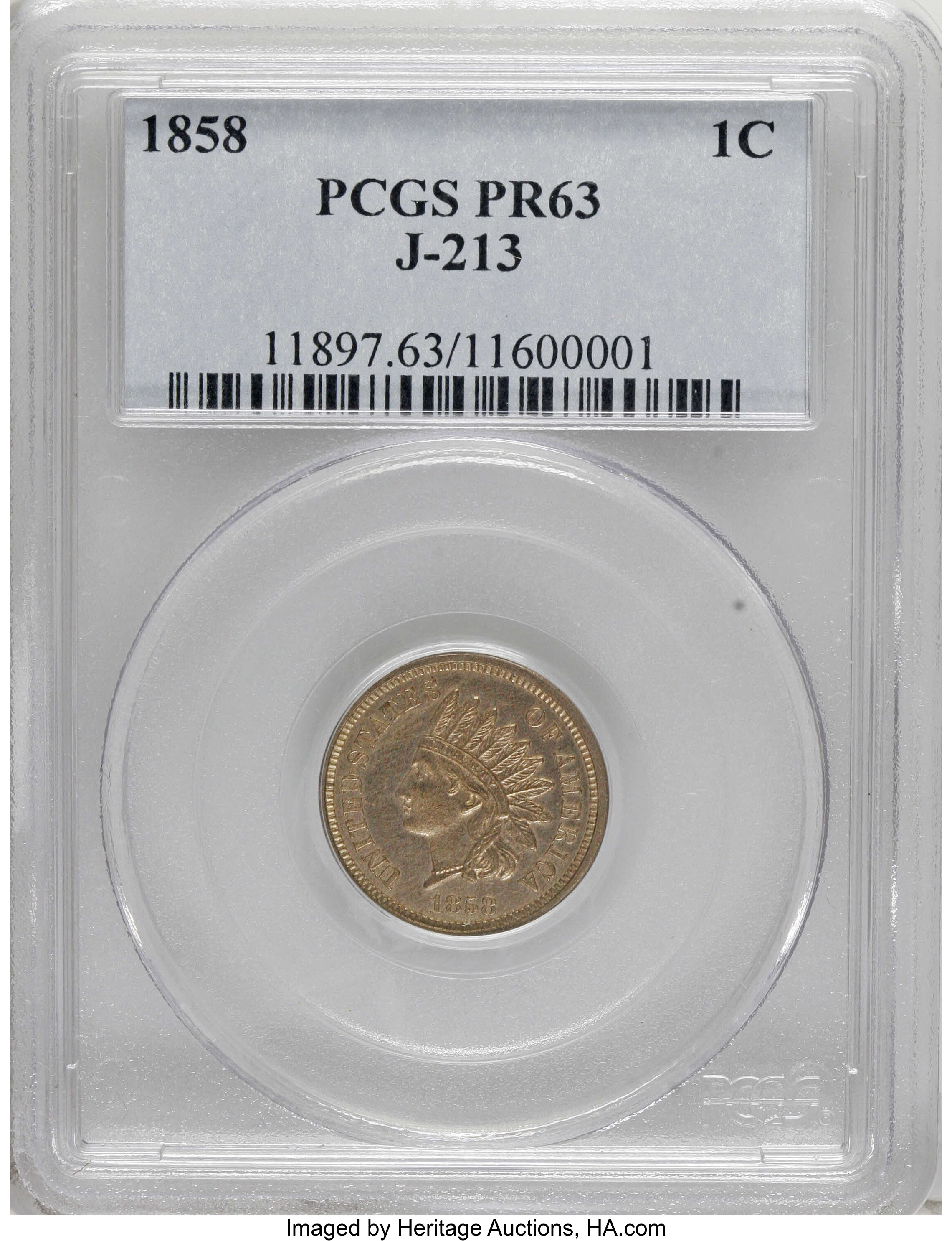 image for: 1858 P1C Indian Cent, Judd-213, Pollock-258, R.5, PR63 PCGS....