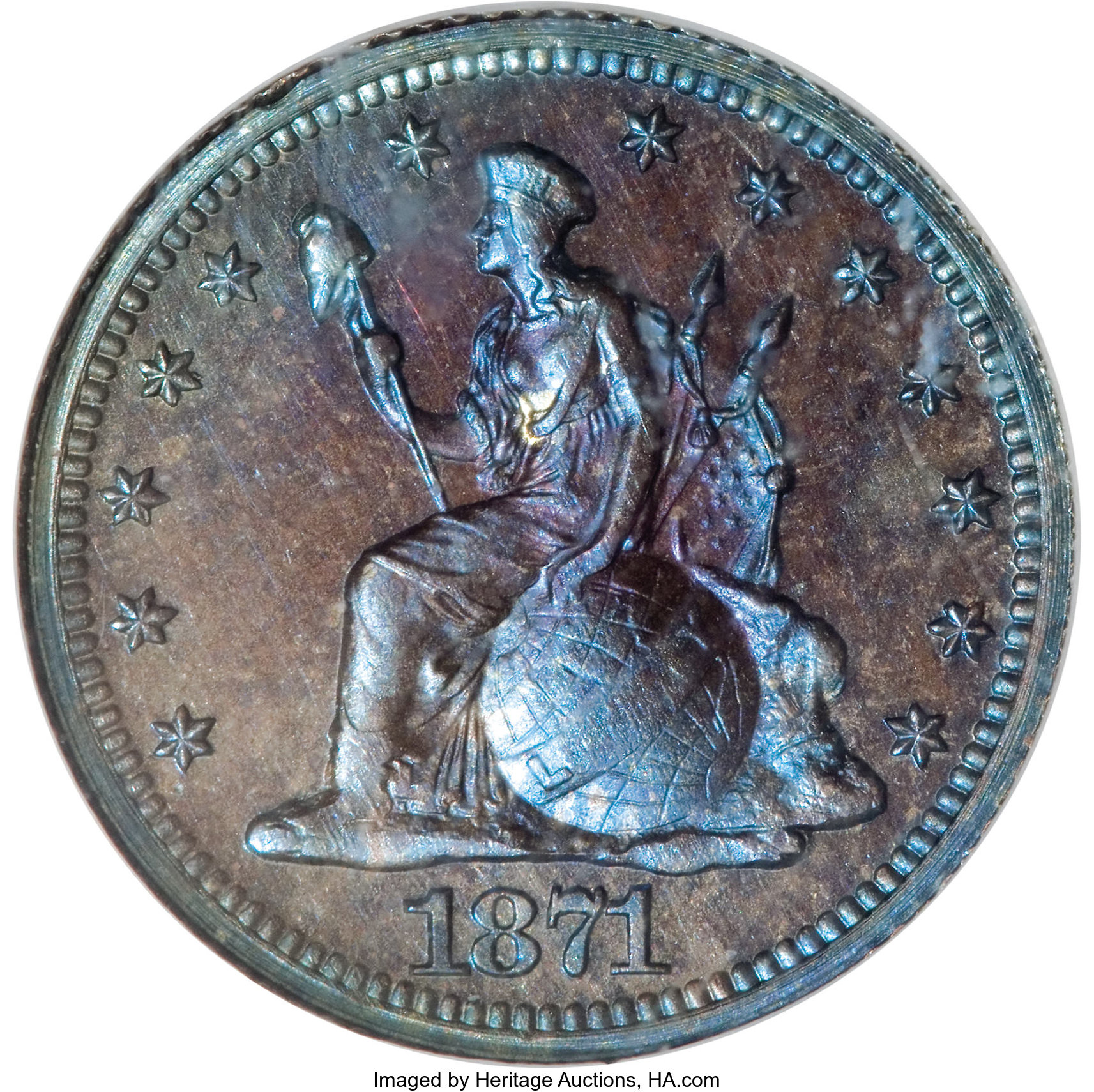 image for: 1871 H10C Half Dime, Judd-1069, Pollock-1205, Low R.7, PR66 Brown NGC....