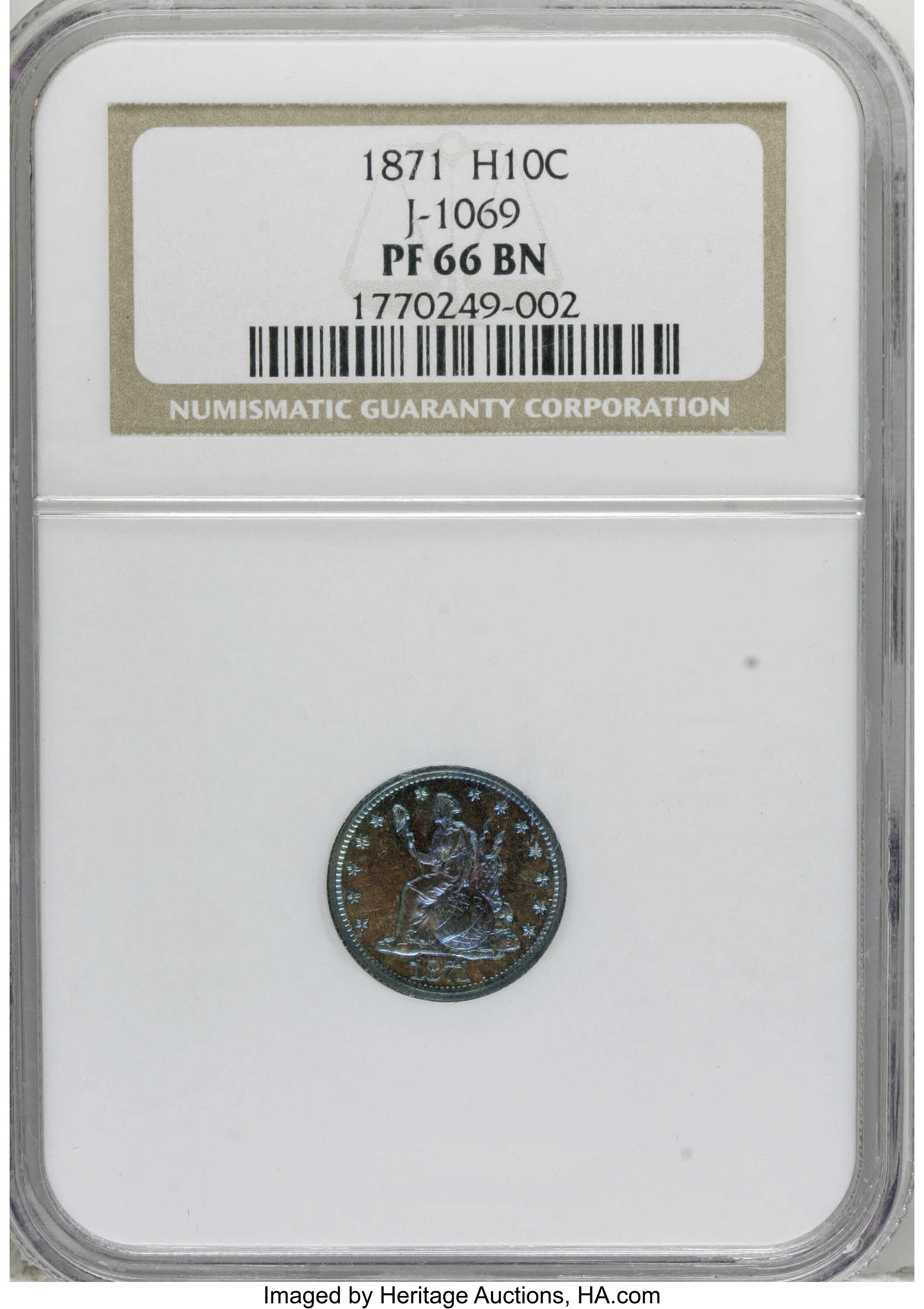 image for: 1871 H10C Half Dime, Judd-1069, Pollock-1205, Low R.7, PR66 Brown NGC....