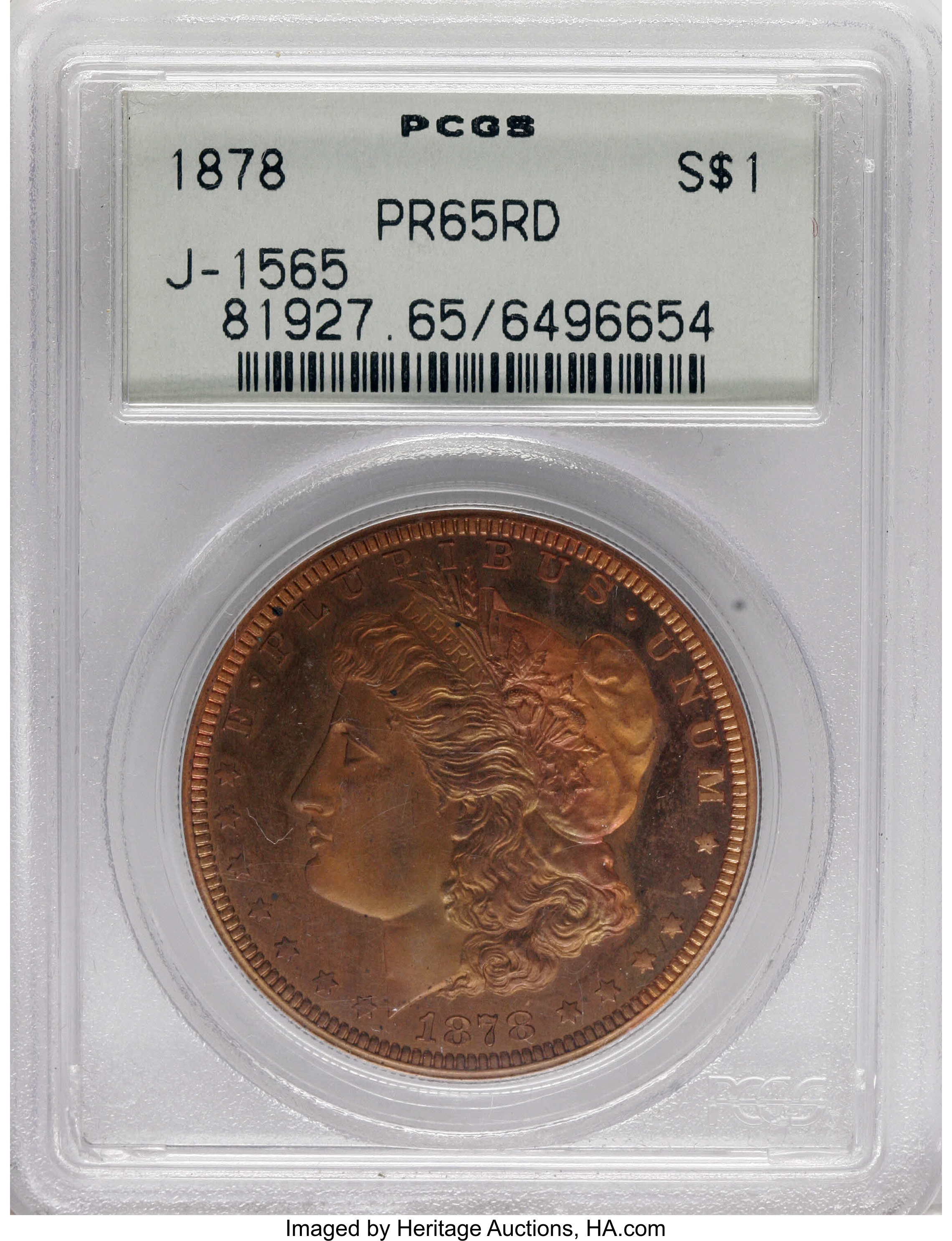 image for: 1878 $1 Morgan Dollar, Judd-1565, Pollock-1732, High R.7, PR65 Red PCGS....
