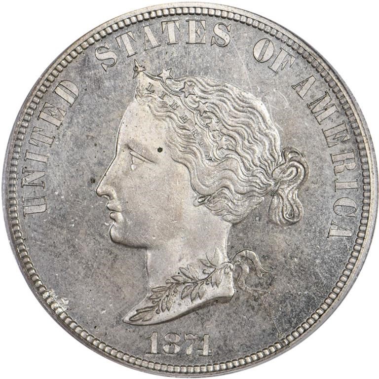 1876 P$1 Sailor Head, Silver, J-1464 PR