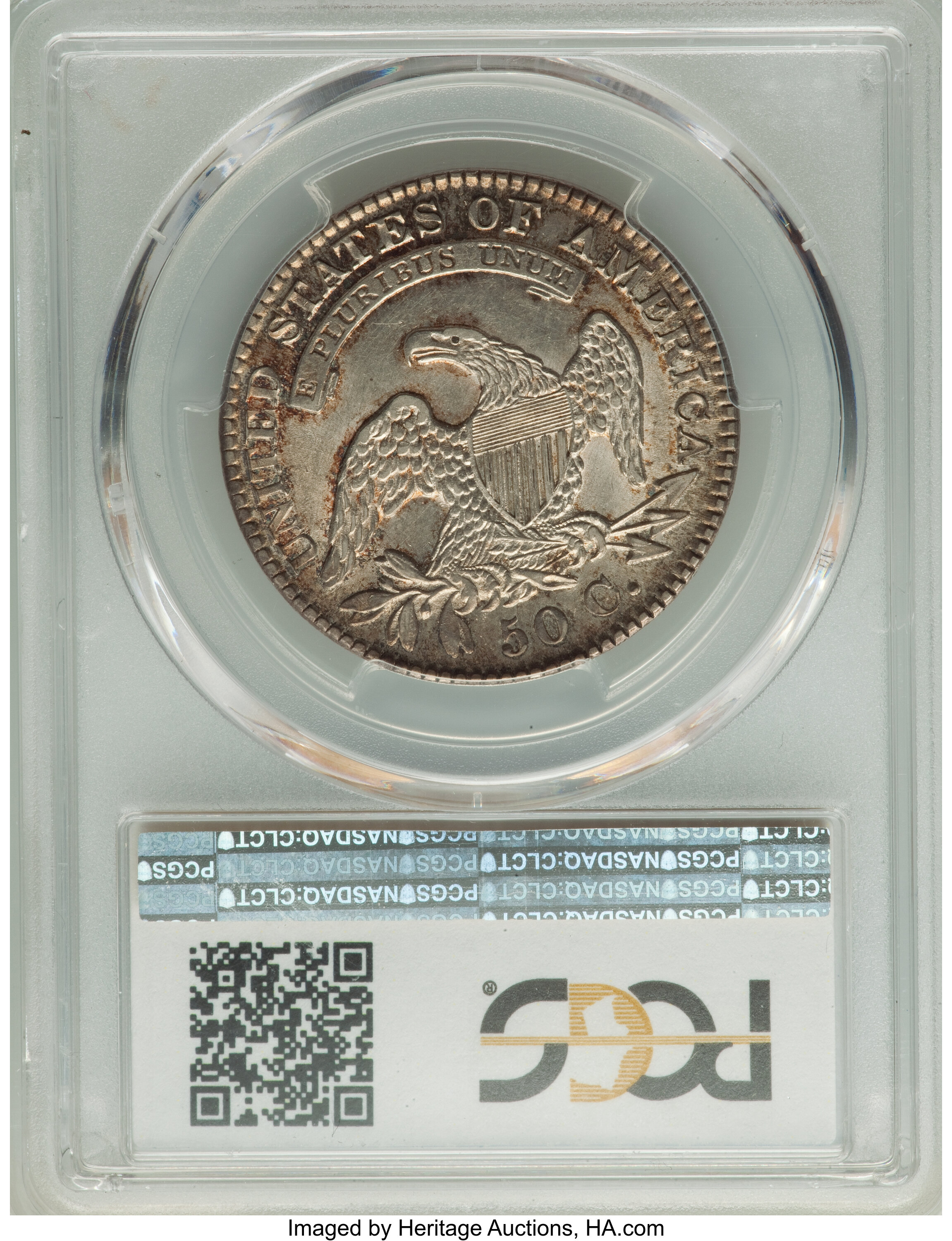 image for: 1829 50C Small Letters, O-111, R.3, AU55 PCGS. PCGS Population: (3/4). NGC Census: (2/3). AU55. Mintage 3,712,156. ...