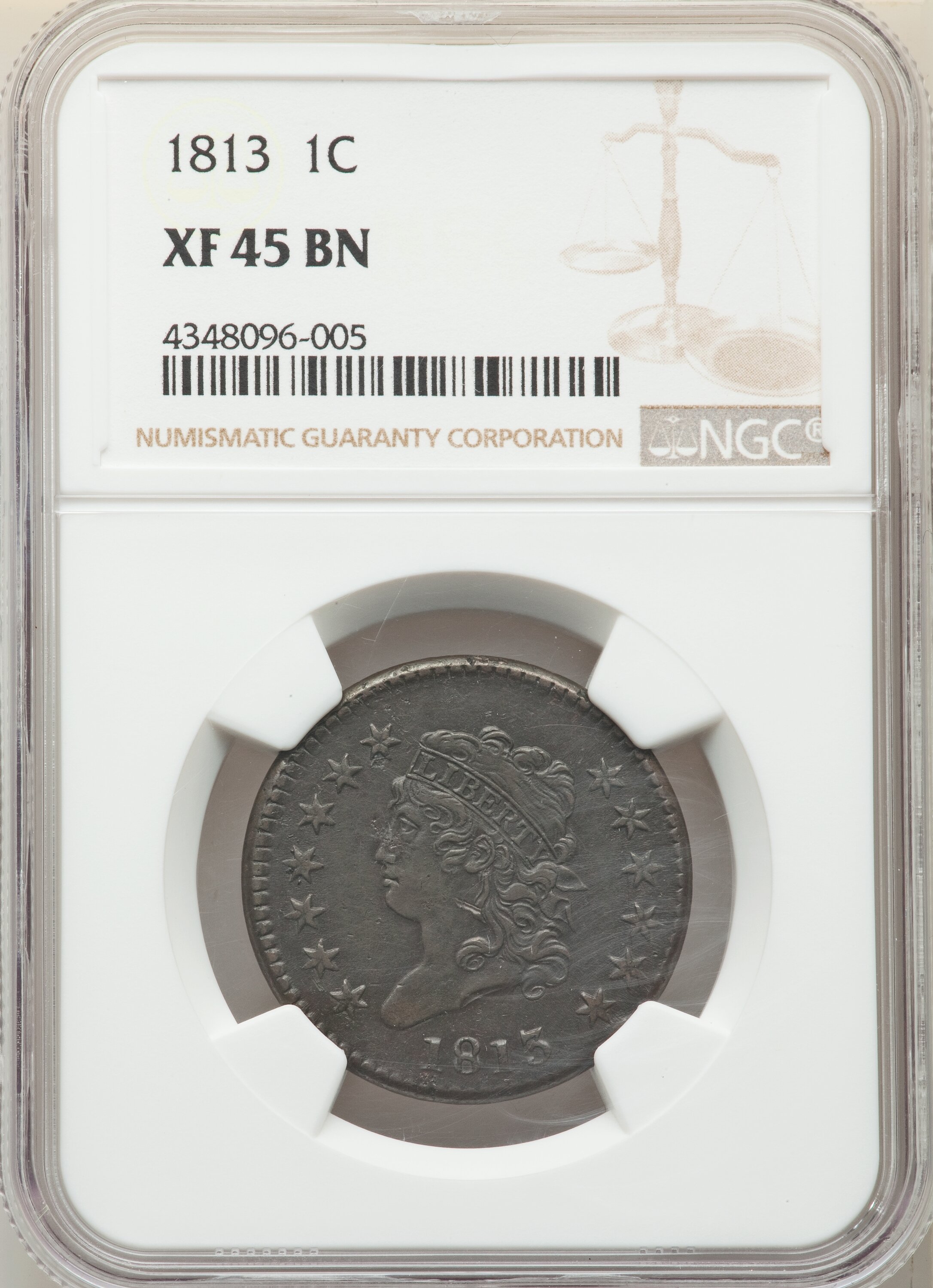 image for: 1813 1C S-292, B-2, R.2, XF45 NGC. NGC Census: (3/11). PCGS Population: (2/15). CDN: $2,000 Whsle. Bid for NGC/PCGS XF45. ...