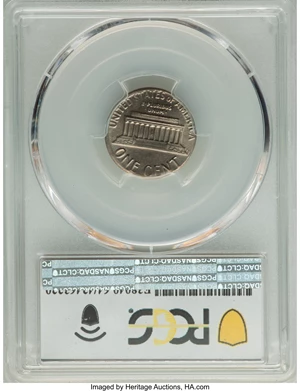 image for: 1979-D 1C Lincoln Cent -- Struck on a Clad Dime Blank -- MS64 PCGS. Ex: Fred Weinberg Collection.From The Fred Weinbe...