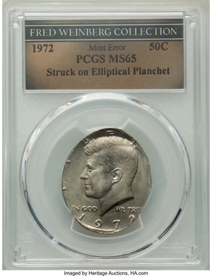 image for: 1972 50C Kennedy Half -- Struck on an Elliptical Planchet -- MS65 PCGS. Ex: Fred Weinberg Collection.From The Fred We...