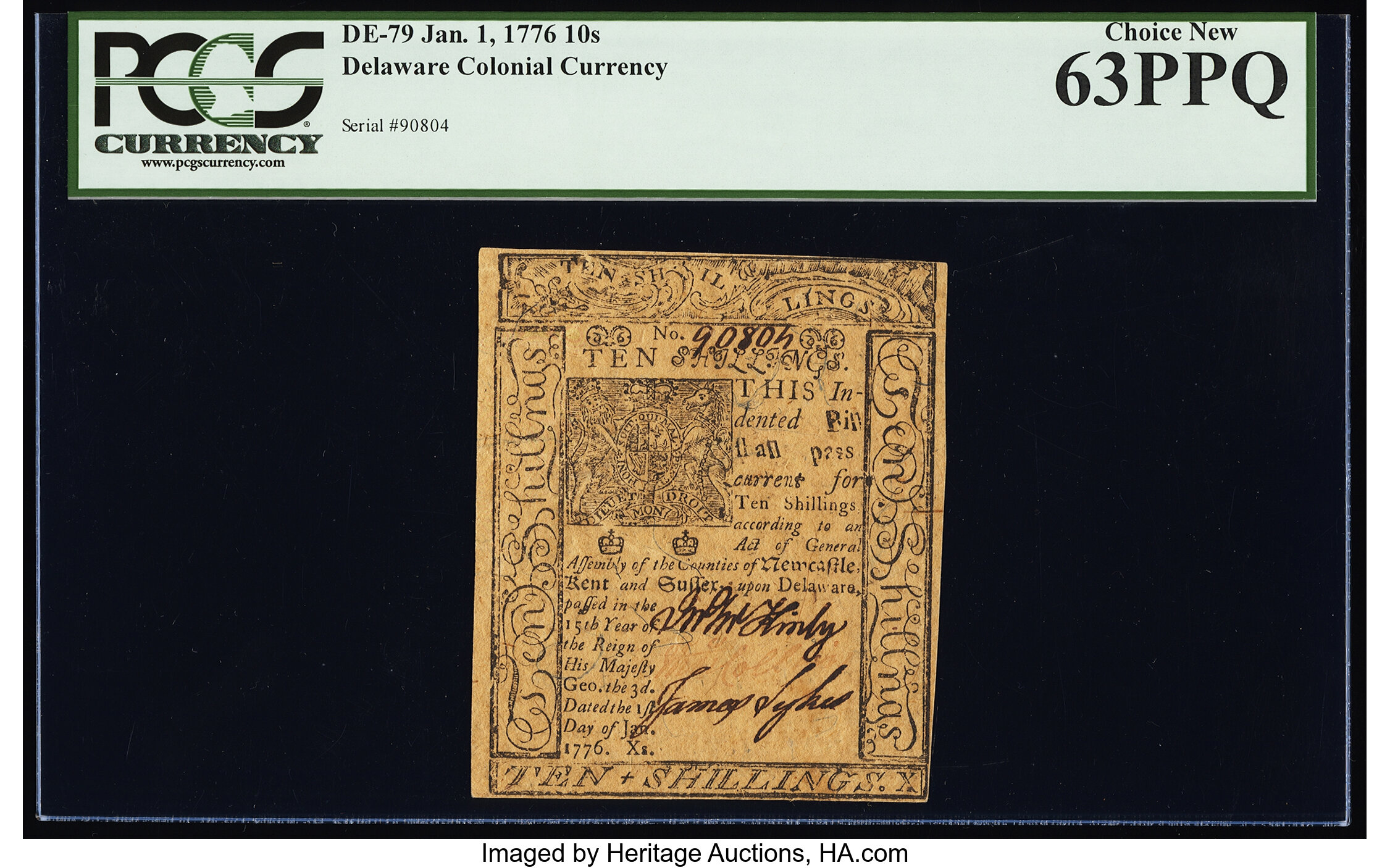 image for: Delaware January 1, 1776 10s PCGS Choice New 63PPQ....