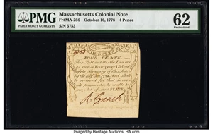 image for: Massachusetts October 16, 1778 4d PMG Uncirculated 62....