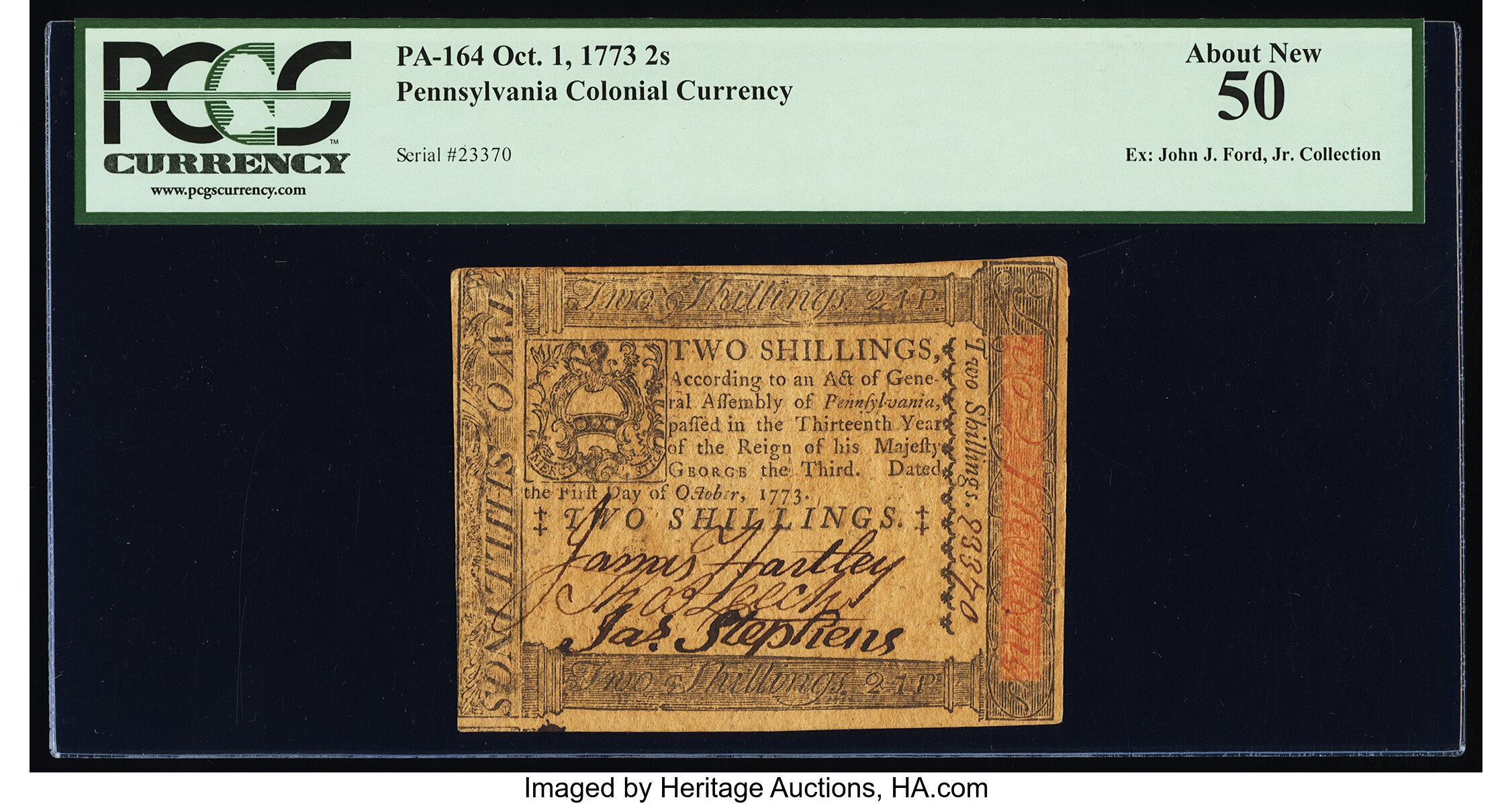 image for: Pennsylvania October 1, 1773 2s PCGS About New 50....