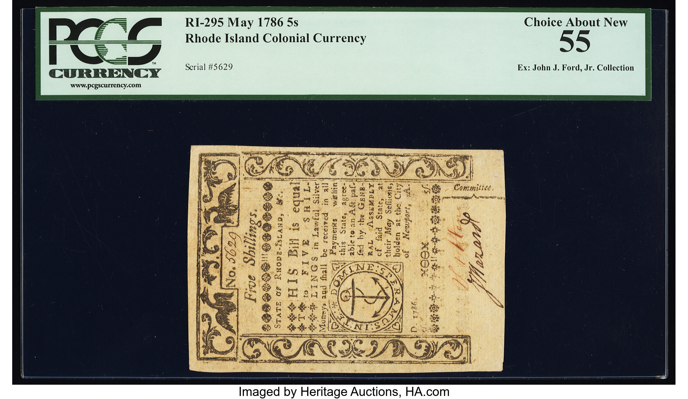 image for: Rhode Island May 1786 5s PCGS Choice About New 55....