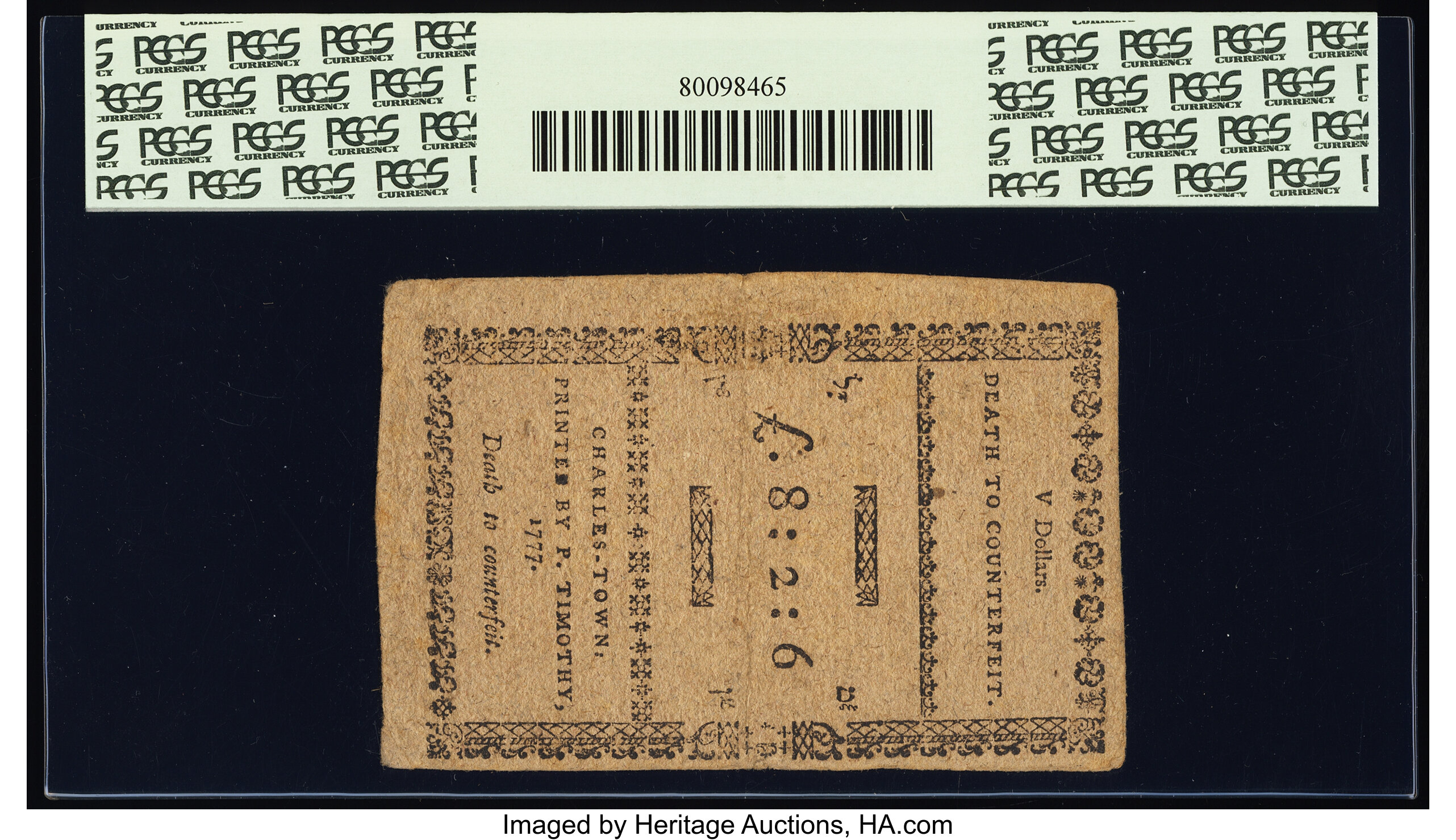 image for: South Carolina December 23, 1776 $5 PCGS Very Fine 35....