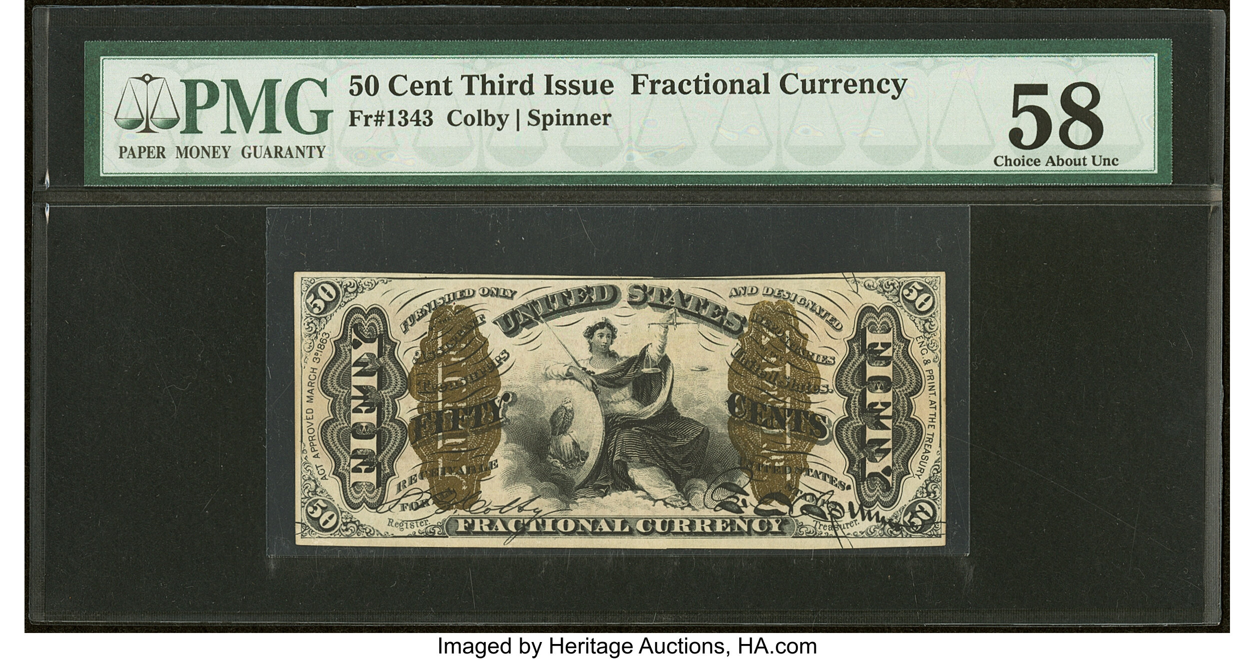 image for: Fr. 1343 50¢ Third Issue Justice PMG Choice About Unc 58....