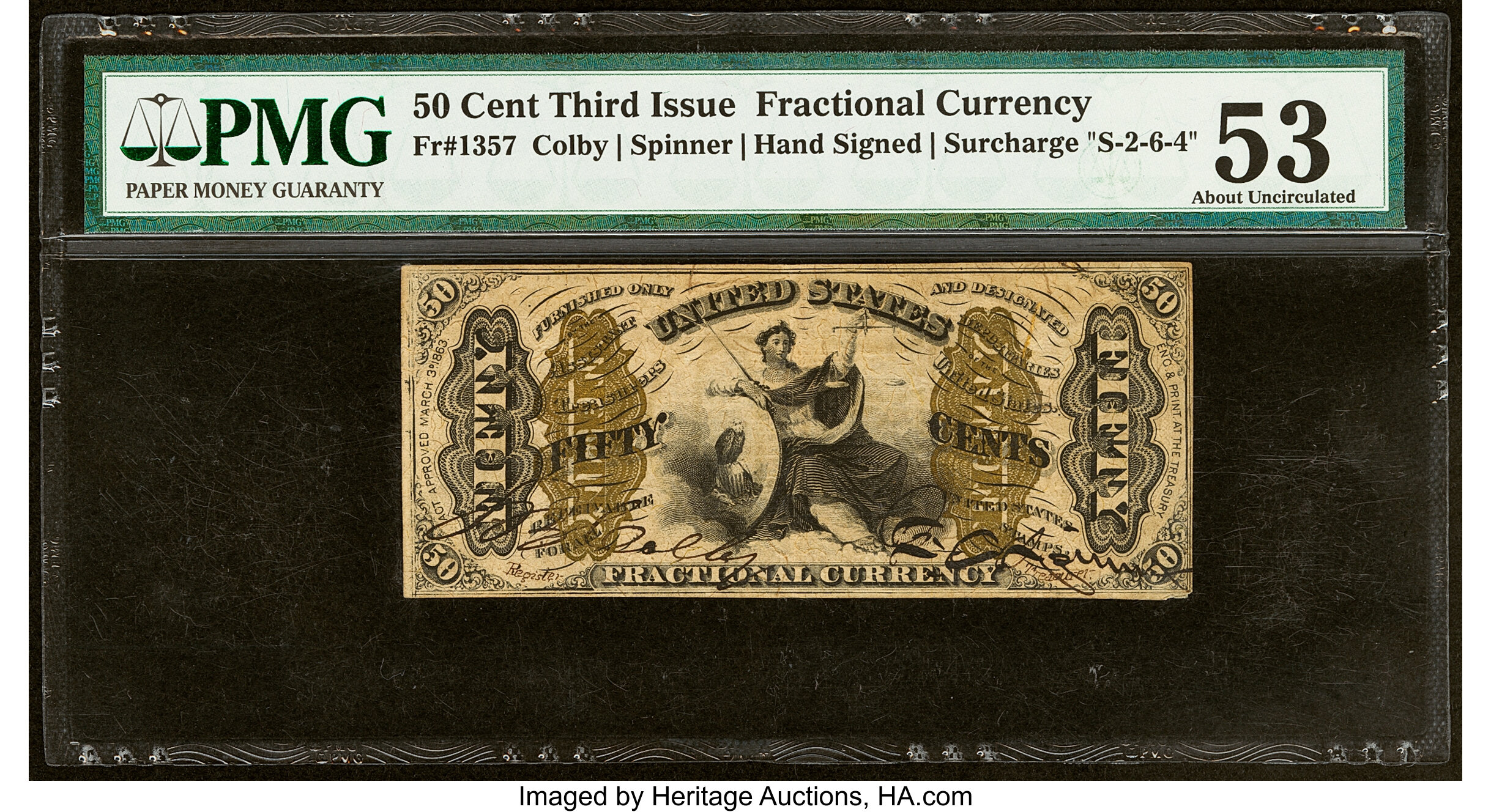 image for: Fr. 1357 50¢ Third Issue Justice PMG About Uncirculated 53....