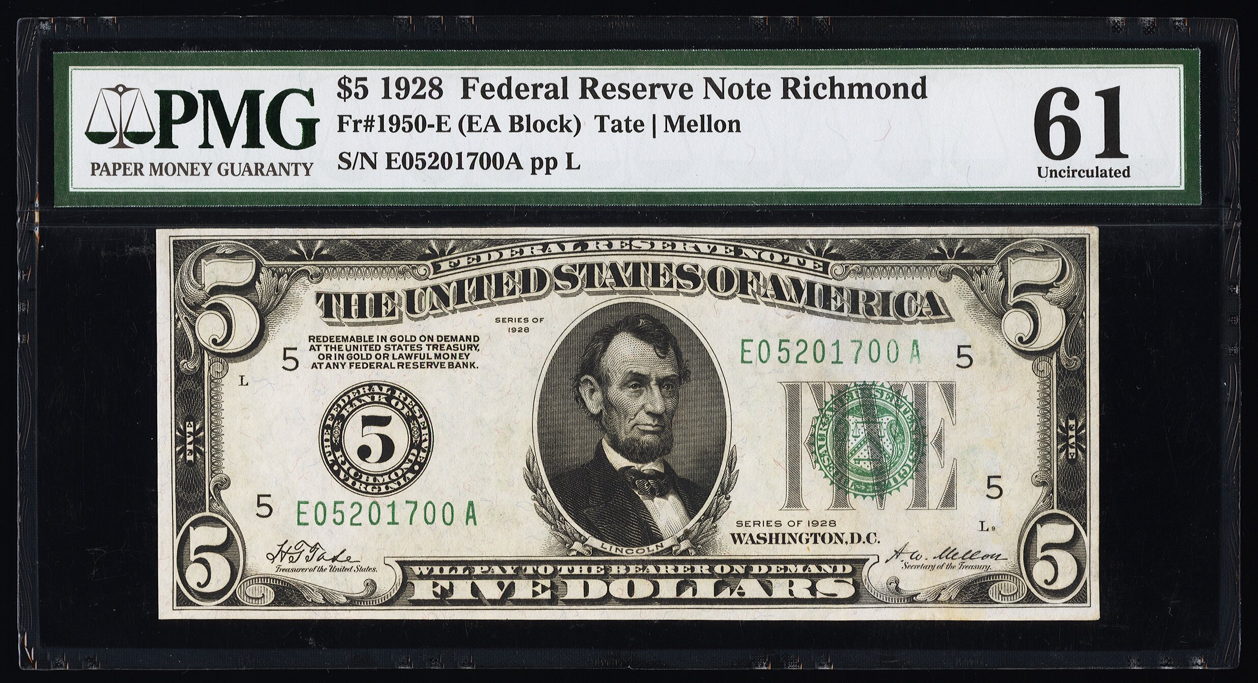 image for: Fr. 1950-E $5 1928 Federal Reserve Note. PMG Uncirculated 61....