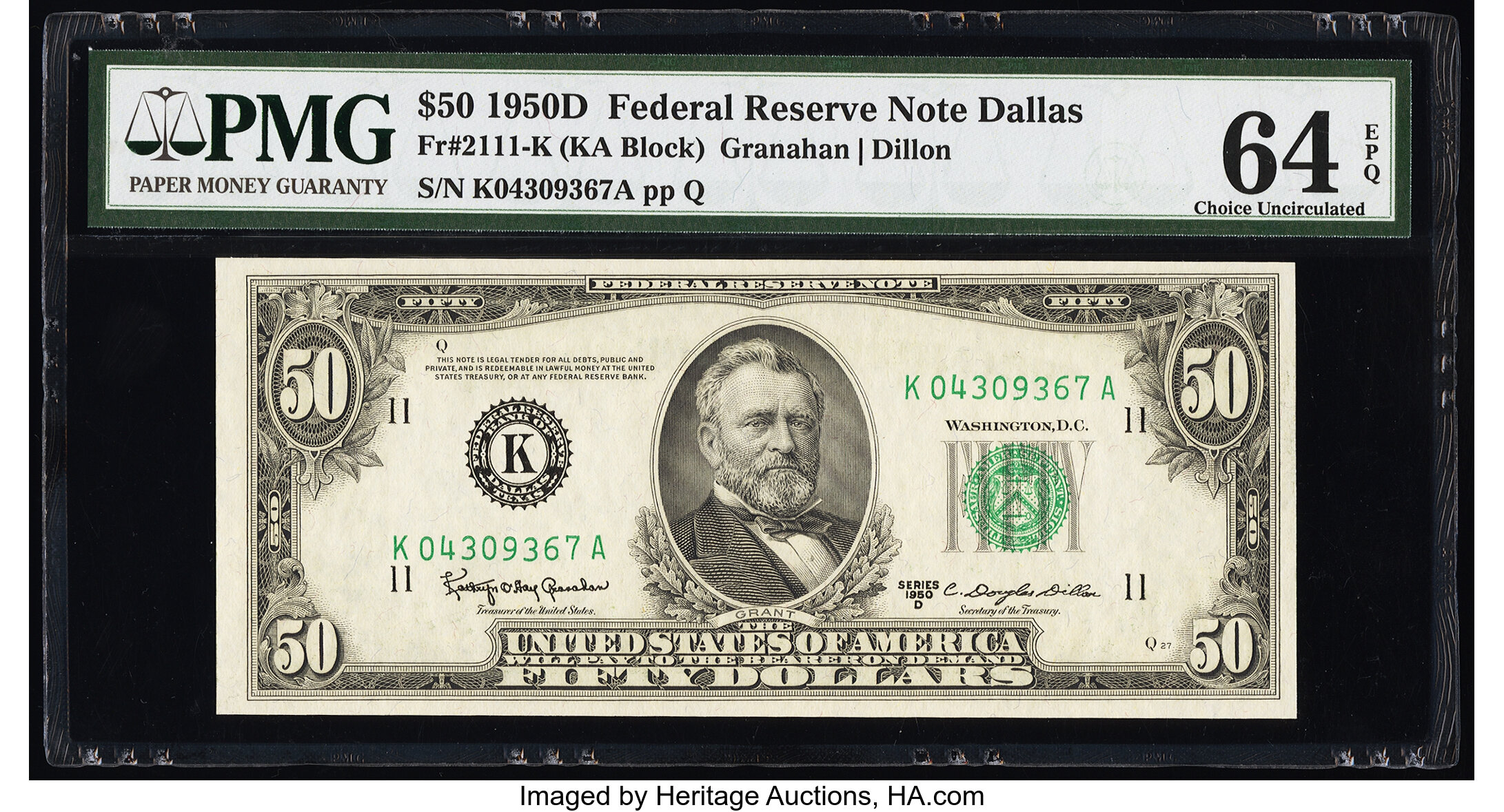 image for: Fr. 2111-K $50 1950D Federal Reserve Note. PMG Choice Uncirculated 64 EPQ....