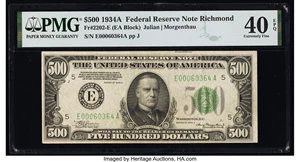 image for: Fr. 2202-E $500 1934A Federal Reserve Note. PMG Extremely Fine 40 EPQ....