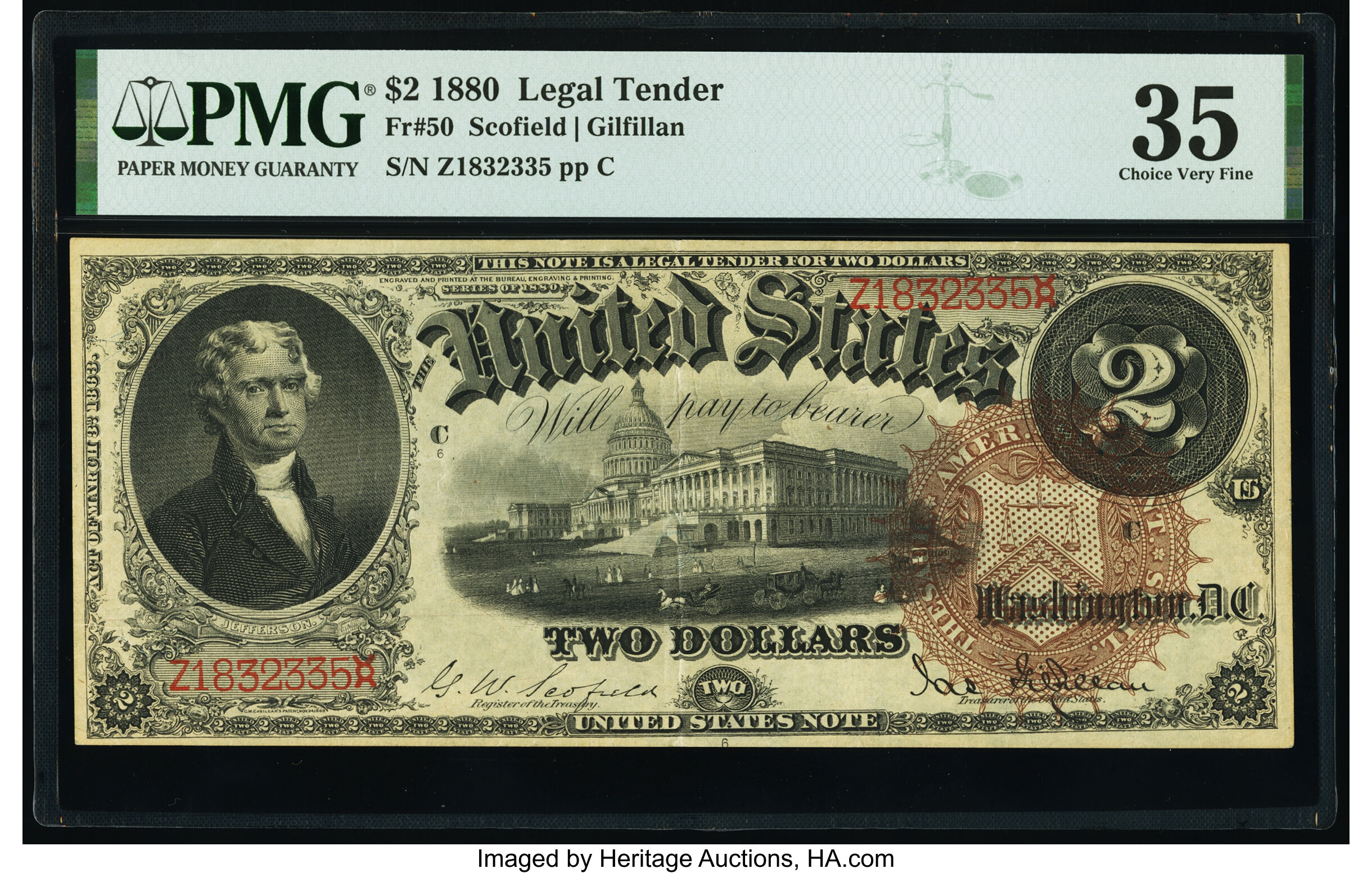 image for: Fr. 50 $2 1880 Legal Tender PMG Choice Very Fine 35....