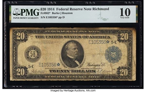 image for: Fr. 982* $20 1914 Federal Reserve Star Note PMG Very Good 10....