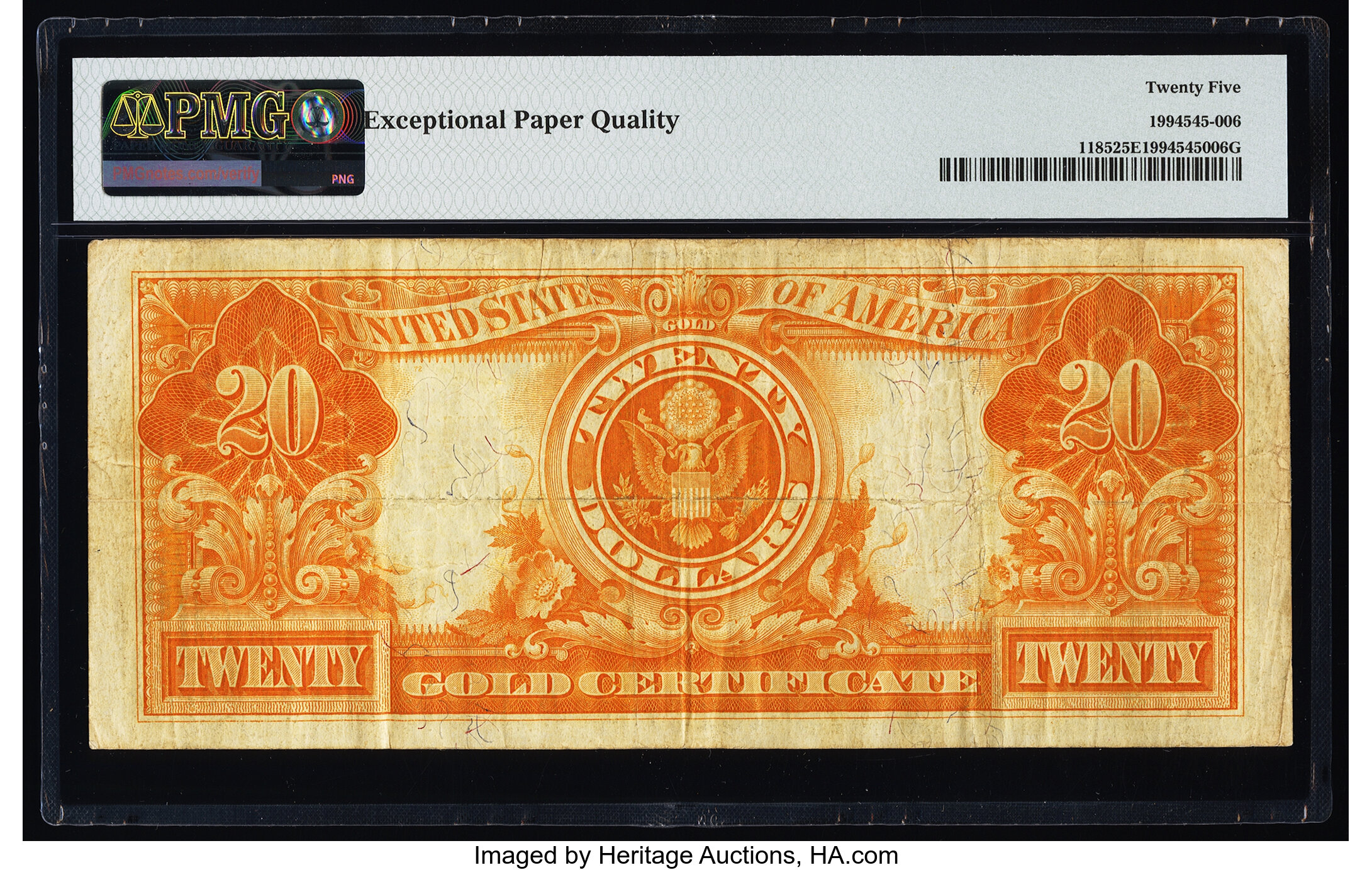 image for: Fr. 1185 $20 1906 Gold Certificate PMG Very Fine 25 EPQ....