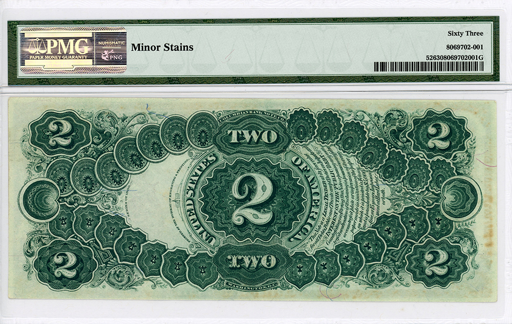 image for: FR. 52 1880 $2 Legal Tender PMG Choice UNC 63 (Minor Stains)