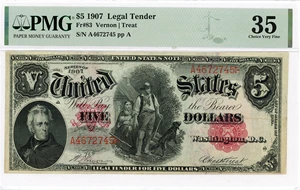 image for: FR. 83 1907 $5 Legal Tender PMG Choice VF35