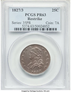 image for: 1827/3 25C Restrike, B-2, High R.6, PR63 PCGS....