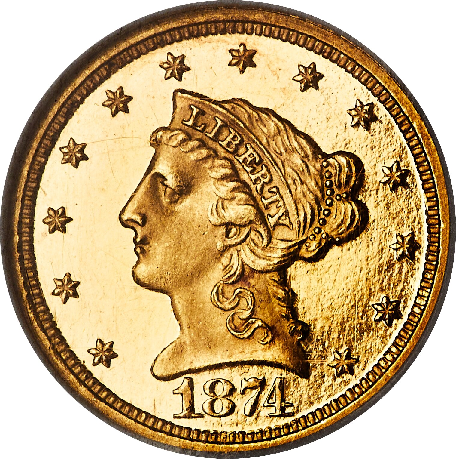 image for: 1874 $2 1/2 PR65 Ultra Cameo NGC. JD-1, High R.6....