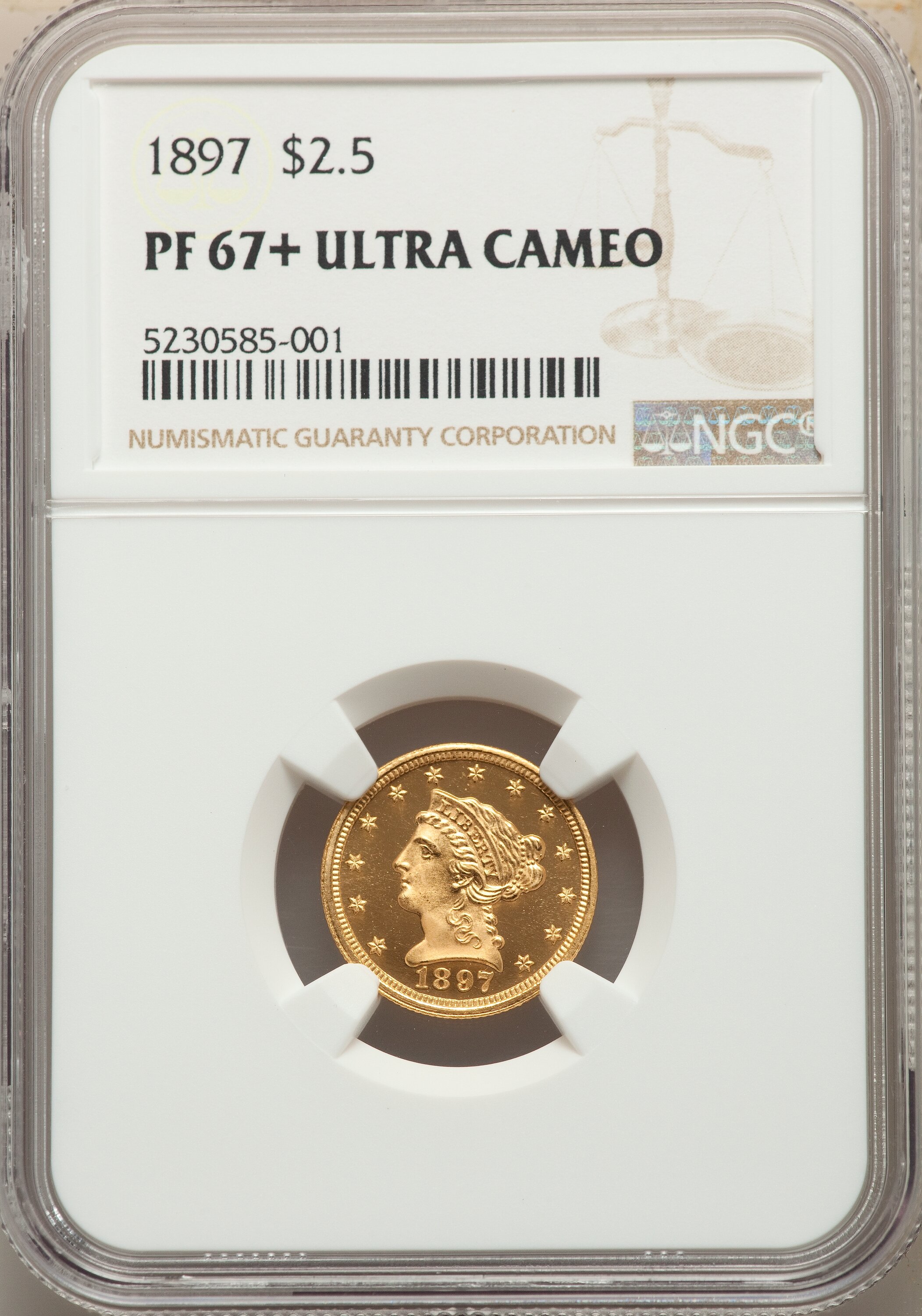 image for: 1897 $2 1/2 PR67+ Ultra Cameo NGC. JD-1, High R.4....