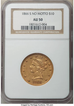 image for: 1866-S $10 No Motto AU50 NGC....